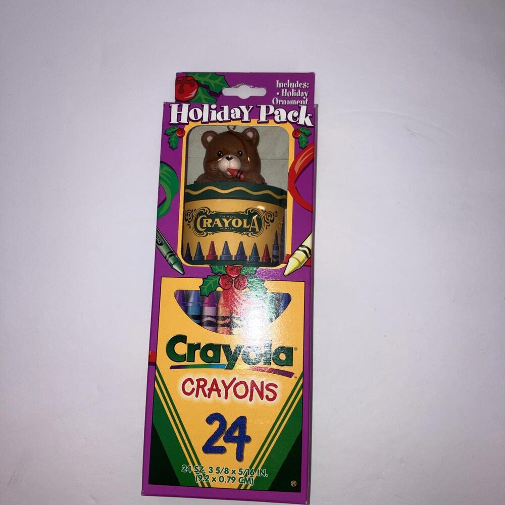 VTG 96’ Crayola Christmas NWT vintage 24 crayons ornament teddy holiday pack NEW